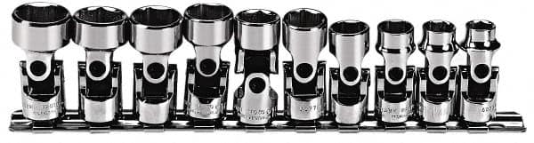 Proto - 10 Piece 3/8" Drive Standard Socket Set - 6 Points, 10 to 19mm, Metric Measurement Standard - Makers Industrial Supply