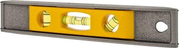 Stanley - Magnetic 9" Long 3 Vial Torpedo Level - Aluminum, Silver/Yellow, 1 45°, 1 Level & 1 Plumb Vials - Makers Industrial Supply