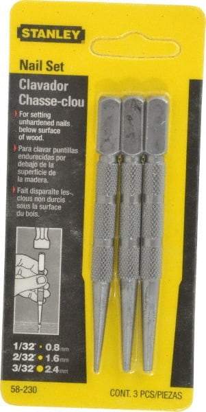 Stanley - 3 Piece, 1/32 to 3/32", Nail Punch Set - Round Shank, Comes in Carded - Makers Industrial Supply