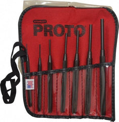 Proto - 7 Piece, 1/16 to 1/4", Pin Punch Set - Round Shank, Comes in Pouch - Makers Industrial Supply