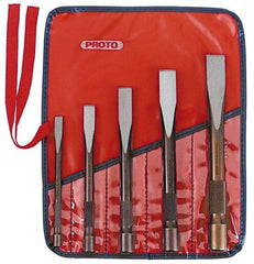 Proto - 5 Piece Cold Chisel Set - 6, 6-13/16, 7-5/8, 8-7/16 & 9-1/4" OAL, Sizes Included 3/8 to 7/8" - Makers Industrial Supply