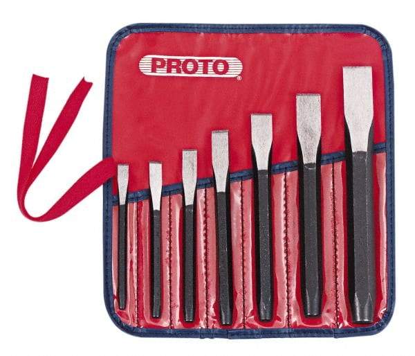 Proto - 7 Piece Cold Chisel Set - 5-1/2, 5-3/8, 5-9/16, 6, 6-3/4, 7-3/8 & 8" OAL, Sizes Included 5/16 to 7/8" - Makers Industrial Supply