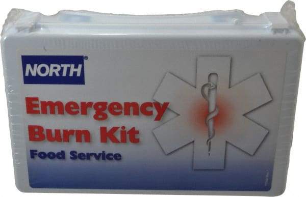 North - 8 Piece, 1 Person, Burn Aid First Aid Kit - 5-1/8" Wide x 2-3/4" Deep x 8" High, Plastic Case - Makers Industrial Supply