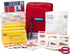 North - 61 Piece, 5 Person, Multipurpose/Auto/Travel First Aid Kit - 5" Wide x 2-1/2" Deep x 5-1/2" High, Nylon Bag - Makers Industrial Supply