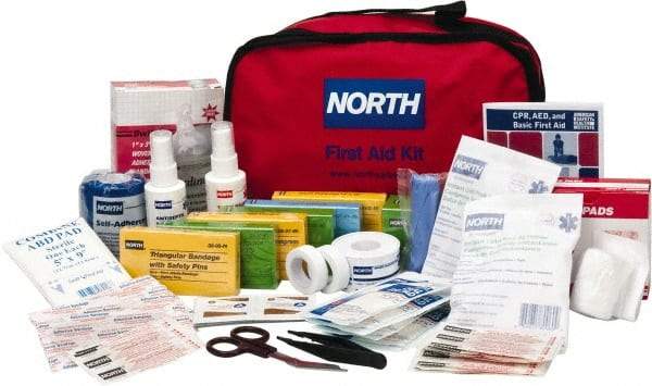 North - 187 Piece, 25 Person, Multipurpose/Auto/Travel First Aid Kit - 7" Wide x 6" Deep x 10" High, Nylon Bag - Makers Industrial Supply