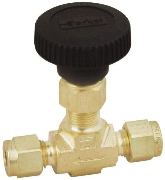 Parker - 3,000 Max psi, 1/8" Pipe, Brass, Inline Instrumentation Needle Valve - Compression x Compression CPI End Connections - Makers Industrial Supply