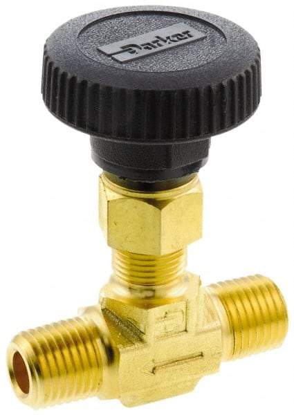 Parker - 3,000 Max psi, 3/8" Pipe, Brass, Inline Instrumentation Needle Valve - MNPT x MNPT End Connections - Makers Industrial Supply