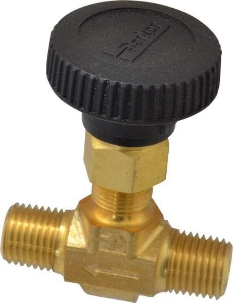 Parker - 3,000 Max psi, 1/4" Pipe, Brass, Inline Instrumentation Needle Valve - MNPT x MNPT End Connections - Makers Industrial Supply