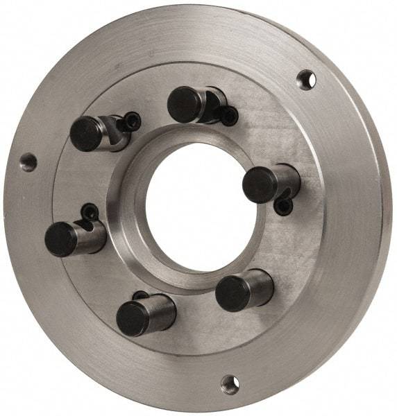 Buck Chuck Company - Adapter Back Plate for 10" Diam Self Centering Lathe Chucks - D1-6 Mount, 3-1/4" Through Hole Diam, 7.858mm ID, 10" OD, 0.985" Flange Height, Steel - Makers Industrial Supply