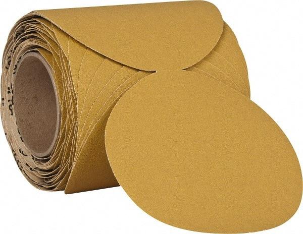 3M - 5" Diam, 60 Grit Aluminum Oxide Adhesive PSA Disc - Medium Grade, Gold, F Weighted Backing, Flexible, Use with Random Orbital Sanders - Makers Industrial Supply