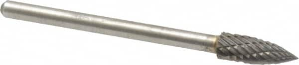 Atrax - 3/16" Cut Diam, 1/8" Shank Diam, Tree Head Double Cut Burr - Carbide, Point End, 1/2" LOC, 1-1/2" OAL - Makers Industrial Supply