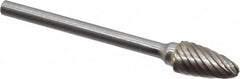 Atrax - 1/4" Cut Diam, 1/8" Shank Diam, Tree with Radius Head Single Cut Burr - Carbide, Radius End, 1/2" LOC, 1-3/4" OAL - Makers Industrial Supply