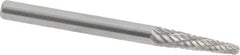 Atrax - 1/8" Cut Diam, 1/8" Shank Diam, Taper Head Double Cut Burr - Radius End, 1/2" LOC, 1-1/2" OAL - Makers Industrial Supply