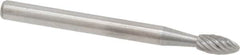 Atrax - 1/8" Cut Diam, 1/8" Shank Diam, Flame Head Single Cut Burr - Carbide, Radius End, 1/4" LOC, 1-1/2" OAL - Makers Industrial Supply