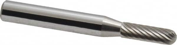 Atrax - 3/16" Cut Diam, 1/4" Shank Diam, Cylinder with Radius Head Single Cut Burr - Carbide, Radius End, 5/8" LOC, 2" OAL - Makers Industrial Supply