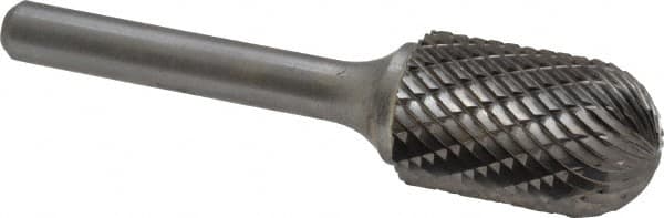 Atrax - 5/8" Cut Diam, 1/4" Shank Diam, Cylinder with Radius Head Double Cut Burr - Carbide, Radius End, 1" LOC, 2-3/4" OAL - Makers Industrial Supply