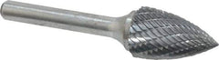 Atrax - 5/8" Cut Diam, 1/4" Shank Diam, Tree Head Double Cut Burr - Carbide, Point End, 1" LOC, 2-3/4" OAL - Makers Industrial Supply