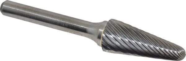 Atrax - 1/2" Cut Diam, 1/4" Shank Diam, Taper Head Single Cut Burr - Radius End, 1-1/8" LOC, 3" OAL - Makers Industrial Supply