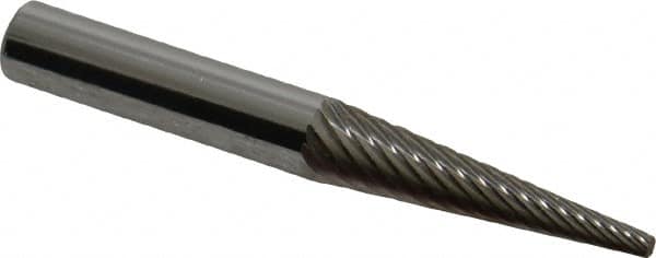 Atrax - 1/4" Cut Diam, 1/4" Shank Diam, Cone Head Single Cut Burr - Carbide, Point End, 1" LOC, 2" OAL - Makers Industrial Supply