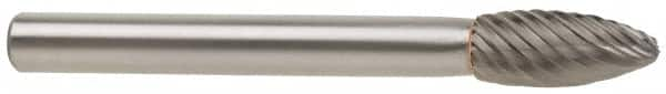 SGS Pro - 5/8" Cut Diam, 1/4" Shank Diam, Flame Head Single Cut Burr - Carbide, Radius End, 1-7/16" LOC - Makers Industrial Supply