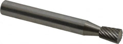 Atrax - 1/4" Cut Diam, 1/4" Shank Diam, Inverted Cone Head Single Cut Burr - Carbide, Flat End, 5/16" LOC, 2" OAL - Makers Industrial Supply