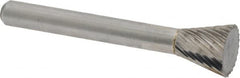 Atrax - 1/2" Cut Diam, 1/4" Shank Diam, Inverted Cone Head Single Cut Burr - Carbide, Flat End, 1/2" LOC, 2-1/4" OAL - Makers Industrial Supply