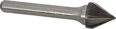 Atrax - 1/2" Cut Diam, 1/4" Shank Diam, Taper Head Single Cut Burr - Carbide, Radius End, 7/16" LOC, 2-3/16" OAL - Makers Industrial Supply