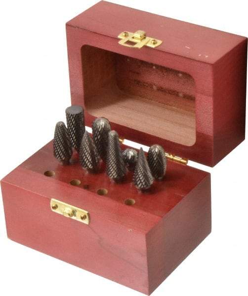 Atrax - 8 Piece, 1/4" Shank Burr Set - Tungsten Carbide, Multiple Head Shape - Makers Industrial Supply