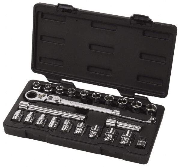 GearWrench - 23 Piece 3/8" Drive Pass Through Standard Socket Set - 3/8 to 7/8", 10 to 19mm, Inch/Metric Measurement Standard - Makers Industrial Supply