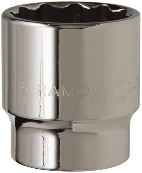 Paramount - 1-1/4", 1/2" Drive, Standard Hand Socket - 12 Points, 1-1/2" OAL, Steel, Chrome Finish - Makers Industrial Supply