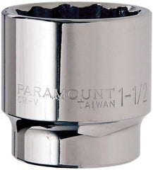 Paramount - 1-1/2", 1/2" Drive, Standard Hand Socket - 12 Points, 1-1/2" OAL, Steel, Chrome Finish - Makers Industrial Supply