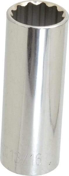 Paramount - 13/16", 1/2" Drive, Deep Hand Socket - 12 Points, 3-3/32" OAL, Steel, Chrome Finish - Makers Industrial Supply