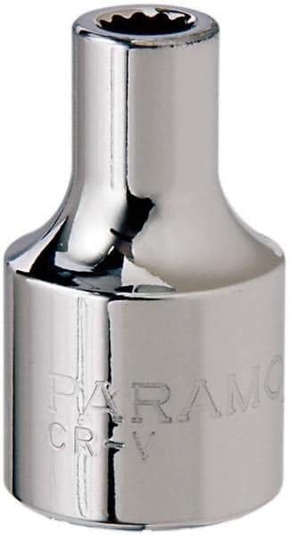 Paramount - 1/4", 1/2" Drive, Standard Hand Socket - 12 Points, 1-1/2" OAL, Steel, Chrome Finish - Makers Industrial Supply