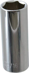 Paramount - 9/16", 1/4" Drive, Deep Hand Socket - 6 Points, 1-15/16" OAL, Steel, Chrome Finish - Makers Industrial Supply