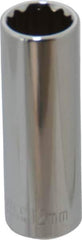 Paramount - 1/4" Drive, Deep Hand Socket - 12 Points, 1-15/16" OAL, Steel, Chrome Finish - Makers Industrial Supply