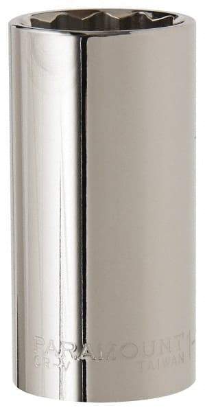 Paramount - 1-1/8", 1/2" Drive, Deep Hand Socket - 12 Points, 3-3/32" OAL, Steel, Chrome Finish - Makers Industrial Supply