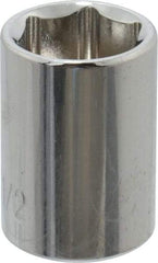 Paramount - 1/2", 1/4" Drive, Standard Hand Socket - 6 Points, 15/16" OAL, Steel, Chrome Finish - Makers Industrial Supply