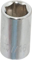 Paramount - 7/16", 3/8" Drive, Standard Hand Socket - 6 Points, 1-3/16" OAL, Steel, Chrome Finish - Makers Industrial Supply