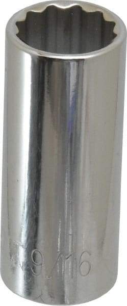 Paramount - 9/16", 3/8" Drive, Deep Hand Socket - 12 Points, 1-15/16" OAL, Steel, Chrome Finish - Makers Industrial Supply