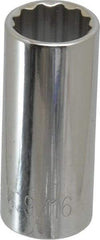 Paramount - 9/16", 3/8" Drive, Deep Hand Socket - 12 Points, 1-15/16" OAL, Steel, Chrome Finish - Makers Industrial Supply