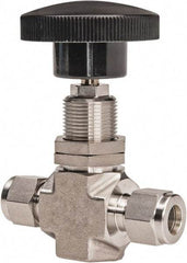 Ham-Let - 5,000 Max psi, 3/8" Pipe, 316 Grade Stainless Steel, Inline Stem Regulating Instrumentation Needle Valve - Compression x Compression End Connections, Swaglok SS-1RS6-SH - Makers Industrial Supply