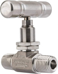 Ham-Let - 5,000 Max psi, 1/4" Pipe, 316 Grade Stainless Steel, Inline Stem Vee Instrumentation Needle Valve - MNPT x MNPT End Connections, Swaglok SS-1VM4-SH - Makers Industrial Supply