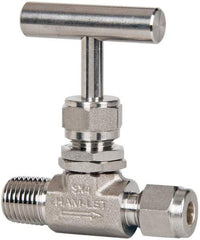 Ham-Let - 5,000 Max psi, 1/8" Pipe, 316 Grade Stainless Steel, Inline Stem Regulating Instrumentation Needle Valve - MNPT x Compression End Connections, Swaglok SS-ORM2-S2 - Makers Industrial Supply