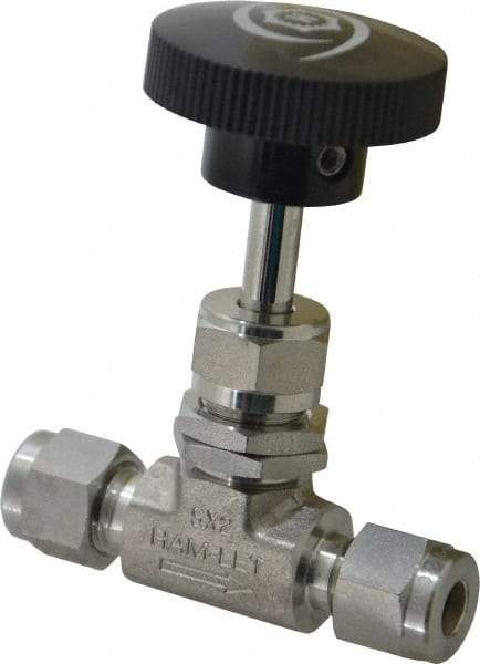 Ham-Let - 5,000 Max psi, 1/4" Pipe, 316 Grade Stainless Steel, Inline Stem Regulating Instrumentation Needle Valve - Compression x Compression End Connections, Swaglok SS-1RS4 - Makers Industrial Supply