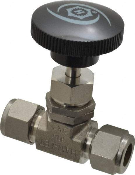 Ham-Let - 5,000 Max psi, 1/2" Pipe, 316 Grade Stainless Steel, Inline Stem Regulating Instrumentation Needle Valve - Compression x Compression End Connections, Swaglok SS-1RS8 - Makers Industrial Supply