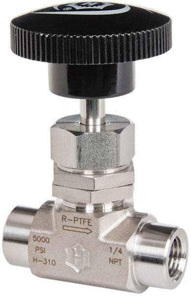 Ham-Let - 5,000 Max psi, 1/2" Pipe, 316 Grade Stainless Steel, Inline Stem Vee Instrumentation Needle Valve - FNPT x FNPT End Connections, Swaglok SS-18VF8 - Makers Industrial Supply