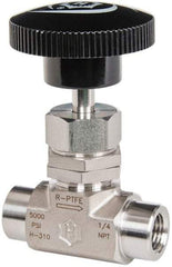 Ham-Let - 5,000 Max psi, 1/4" Pipe, 316 Grade Stainless Steel, Angled Stem Regulating Instrumentation Needle Valve - FNPT x FNPT End Connections, Swaglok SS-1RF4-A - Makers Industrial Supply