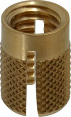 E-Z LOK - 3/8-16 UNC Brass Flush Press Fit Threaded Insert for Plastic - 5/8" OAL, 0.451" Insert Diam, 7/16" Hole Diam, 7/16" Drill - Makers Industrial Supply