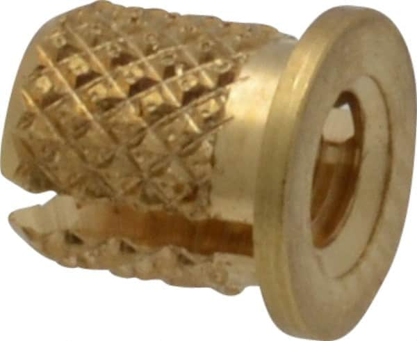 E-Z LOK - #6-32 UNC Brass Flanged Press Fit Threaded Insert for Plastic - 1/4" OAL, 0.199" Insert Diam, 3/16" Hole Diam, 3/16" Drill - Makers Industrial Supply