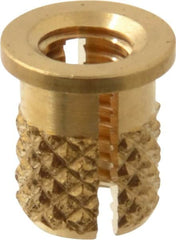 E-Z LOK - #8-32 UNC Brass Flanged Press Fit Threaded Insert for Plastic - 5/16" OAL, 0.23" Insert Diam, 7/32" Hole Diam, 7/32" Drill - Makers Industrial Supply